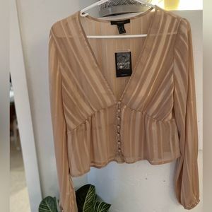 Shiny Top Forever21 V neck long sleeves